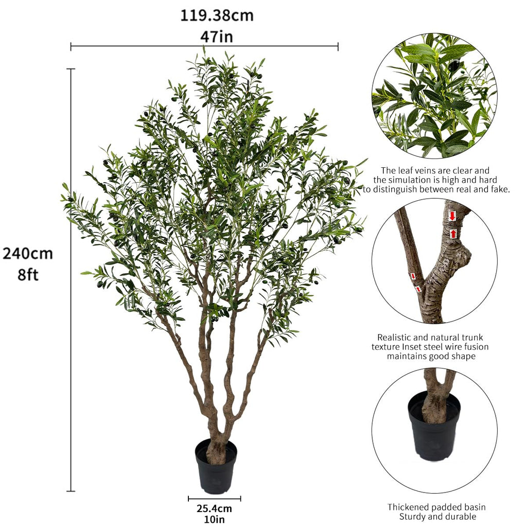 AfanD Artificial Olive Tree Tall,Faux Olive Tree Indoor Artificial Tree for Modern Home Office Living Room Floor Decor Indoor (1, 8ft 1in)