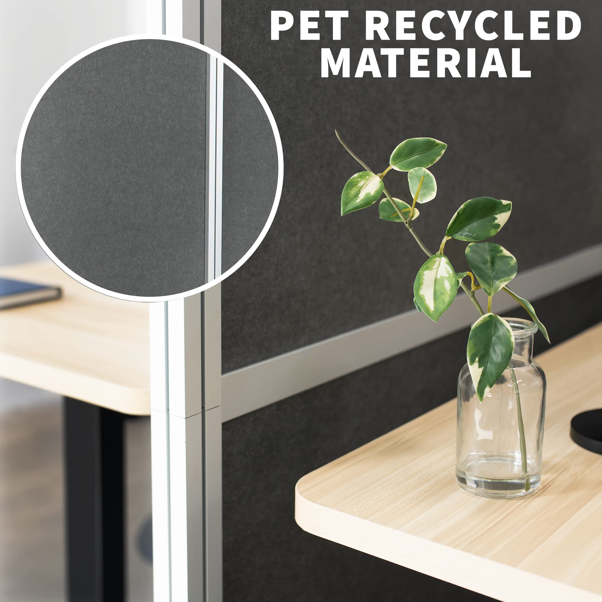 VIVO Modular Wall System, 2 PET Panels, Modern Professional Office Cubicle Dividers, Freestanding Privacy-Screen, 66 inches High, Dark Gray, PP-MWS63D