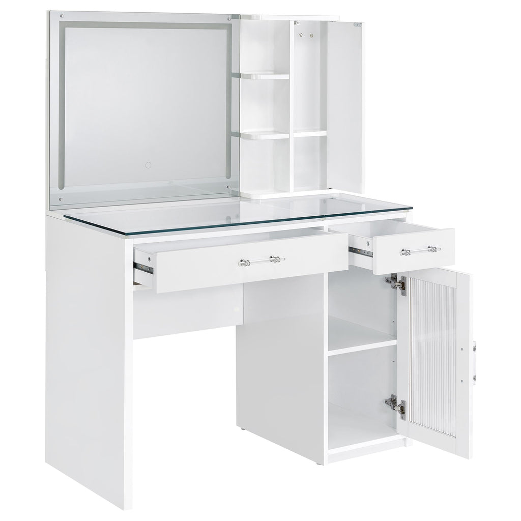 Coaster Home Furnishings Flora 2-Drawer Vanity Set with Led Mirror White High Gloss