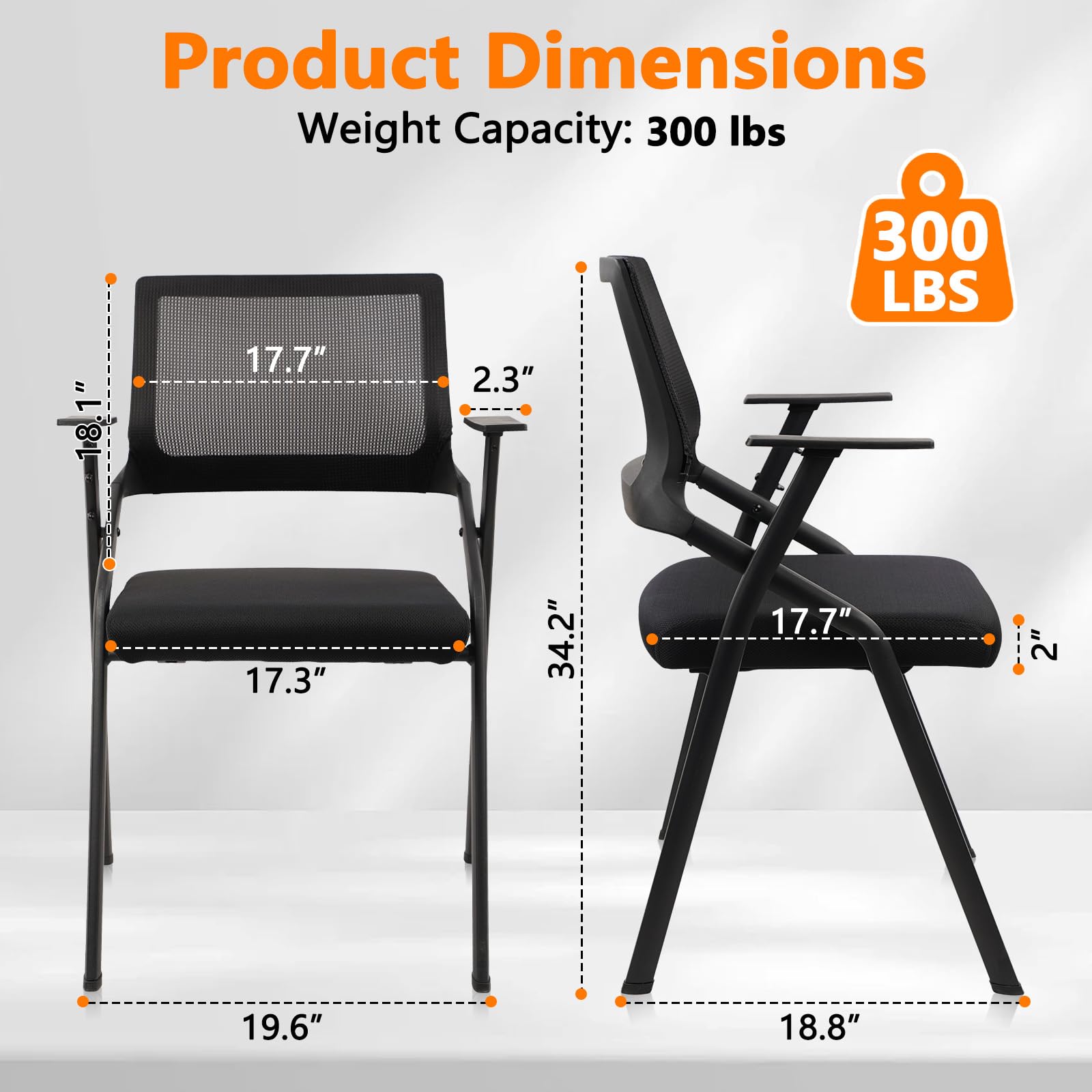 CLATINA Stackable & Foldable Office Chairs with Ergonomic Lumbar Support and Thickened Seat Cushion, Folding Mesh Fabric Reception Guest Chair for School Church Conference Waiting Room Black (8 pk)