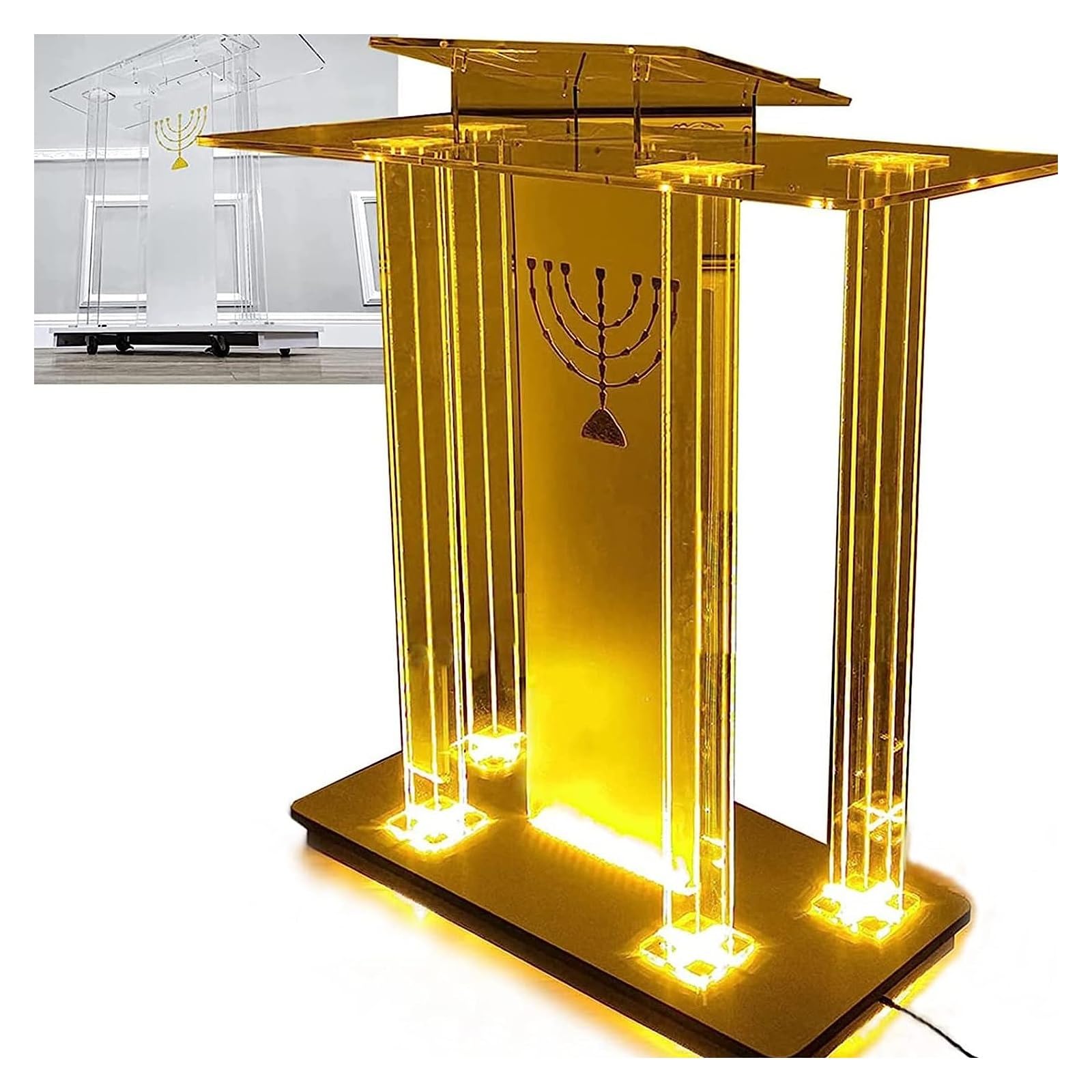 DHXIAMZ Acrylic Lectern Podium Stand with Wheels for Church School Hotel Wedding Speech
