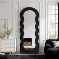 Anpark Full Length Mirror 71"x30" Irregular Wavy Full Body Wall Mounted Floor Mirror with Stand Black Flannel Frame Leaning Hanging Wall for Bedroom Entrance Hallway