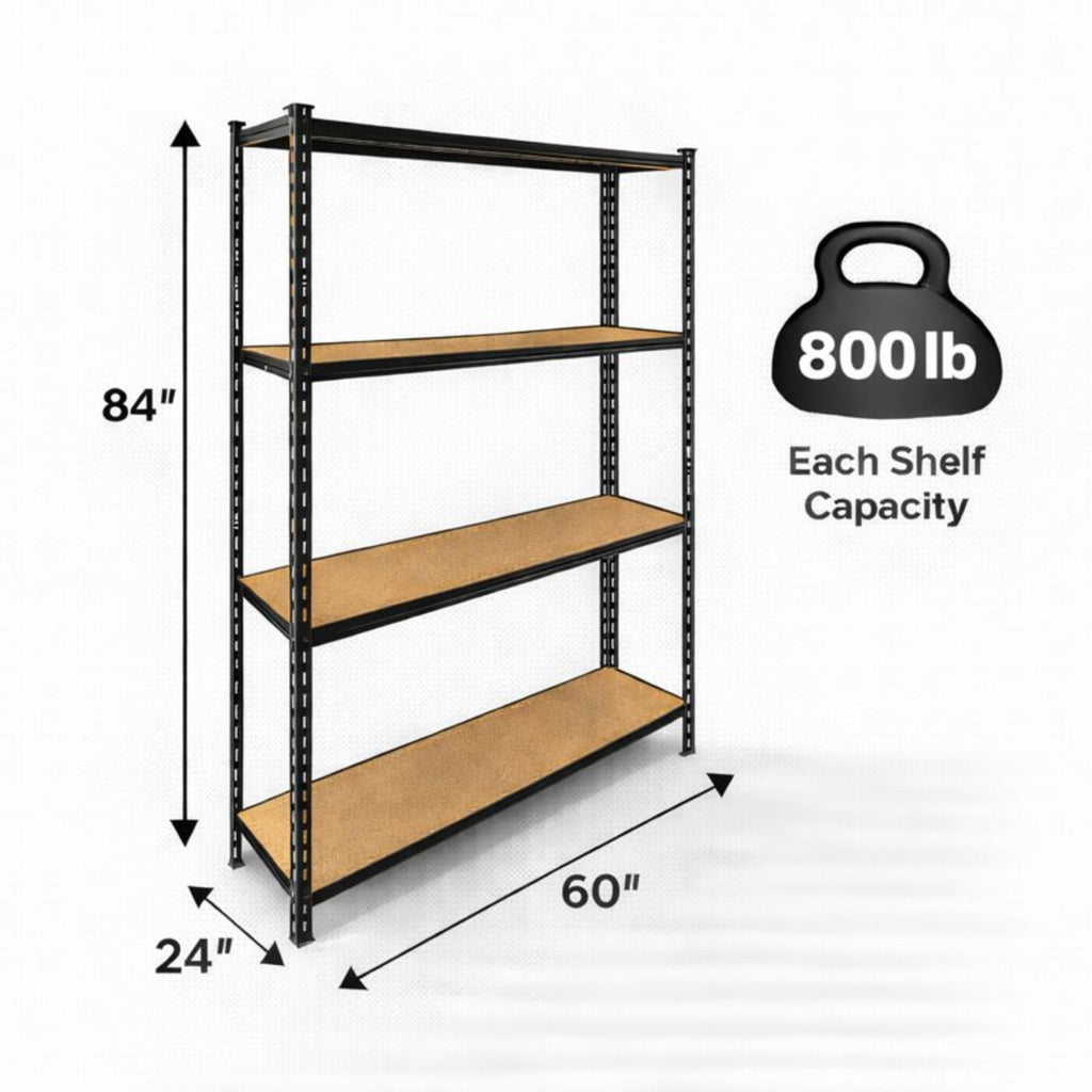 PRO&Family Heavy Duty Shelving Unit - Industrial Garage Storage Rack Z- Beam Storage Shelf Shelf Organizer Metal Wood Storage Shelves System (24"x 60"x 84", 4)