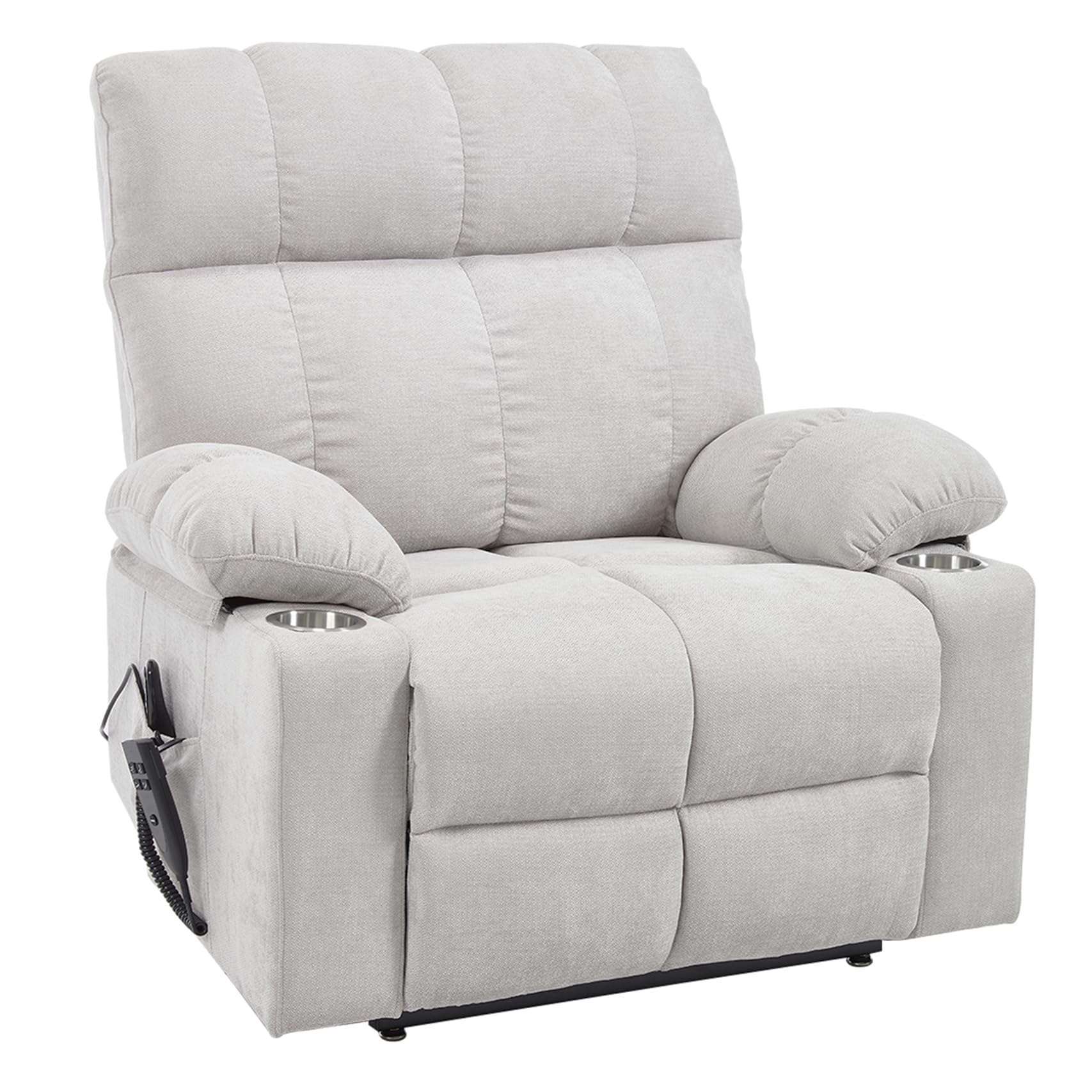 RHHVVR Oversized Recliner Electric Lift Chair, Power Lift Recliner for Big and Tall, 180° Lay-Flat and Assisted Standing, Extra Large Sofa with 8-Point Massage & Heating, Medium-Soft, White