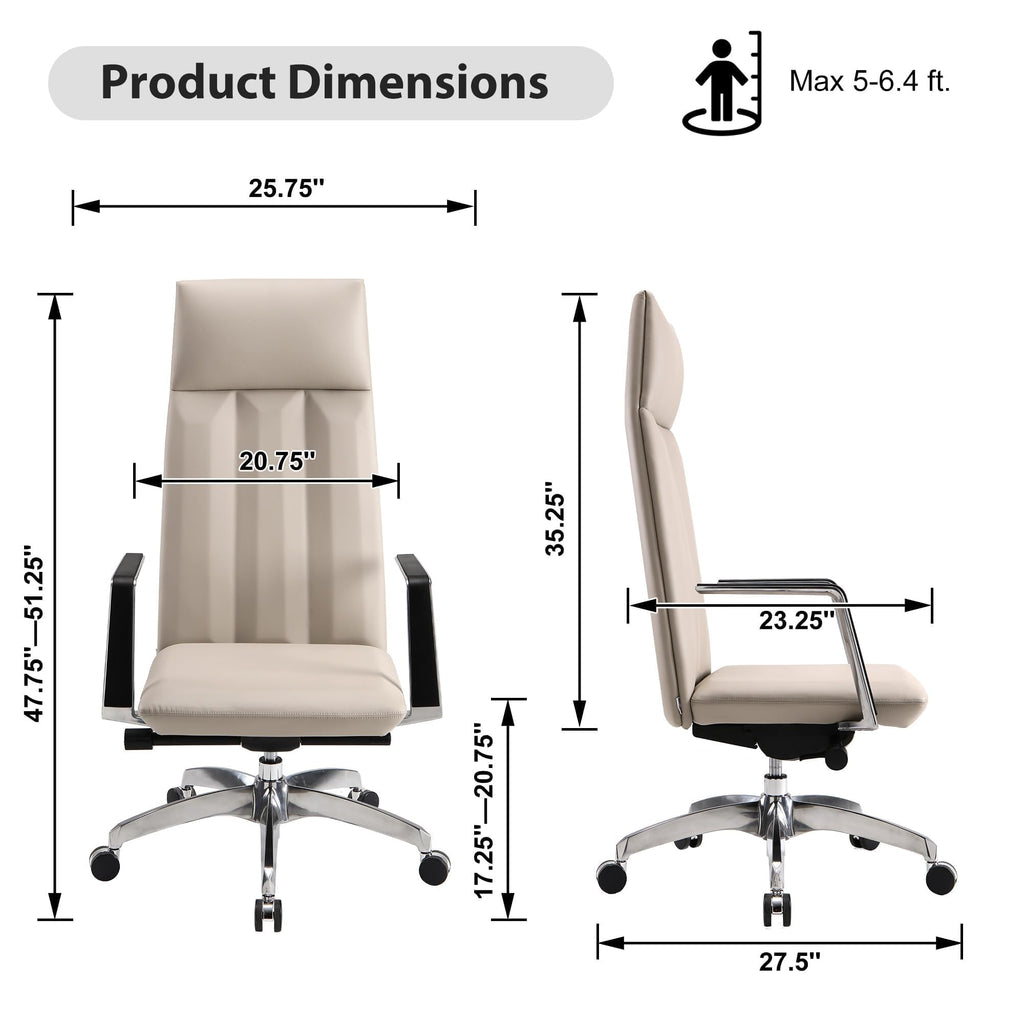 Ergonomic High Back Office Chair, Big and Tall Office Desk Chairs with Adjustable Height and Tilt Angle, Mid Century Modern Computer Desk Chair, Leather Executive Chair for Home Office(Khaki)