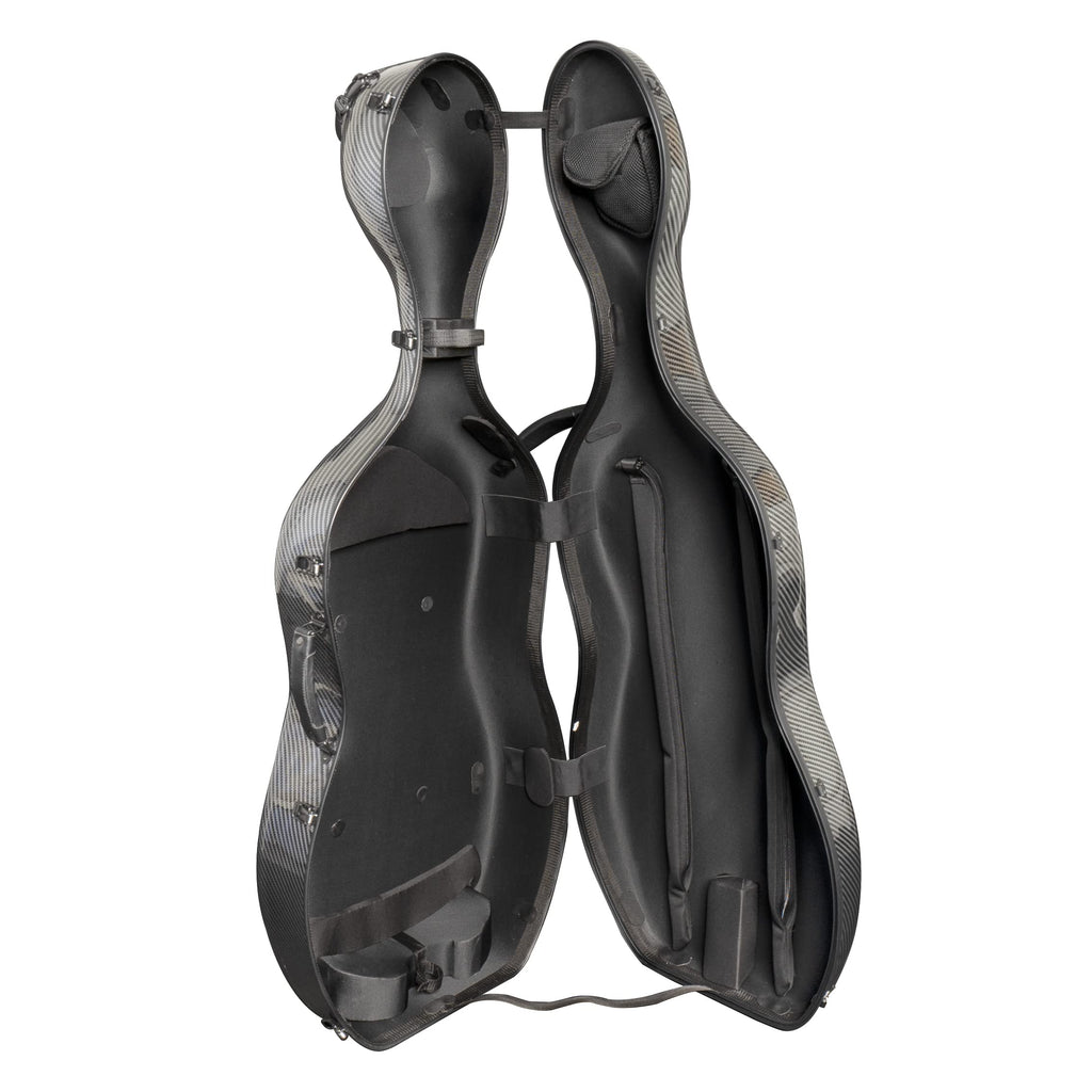 MI&VI Forte Series Hard Cello Case (Full Size) with Wheels — Polycarbonate Tough Shell Case for 4/4 Sized Cellos (Silver)