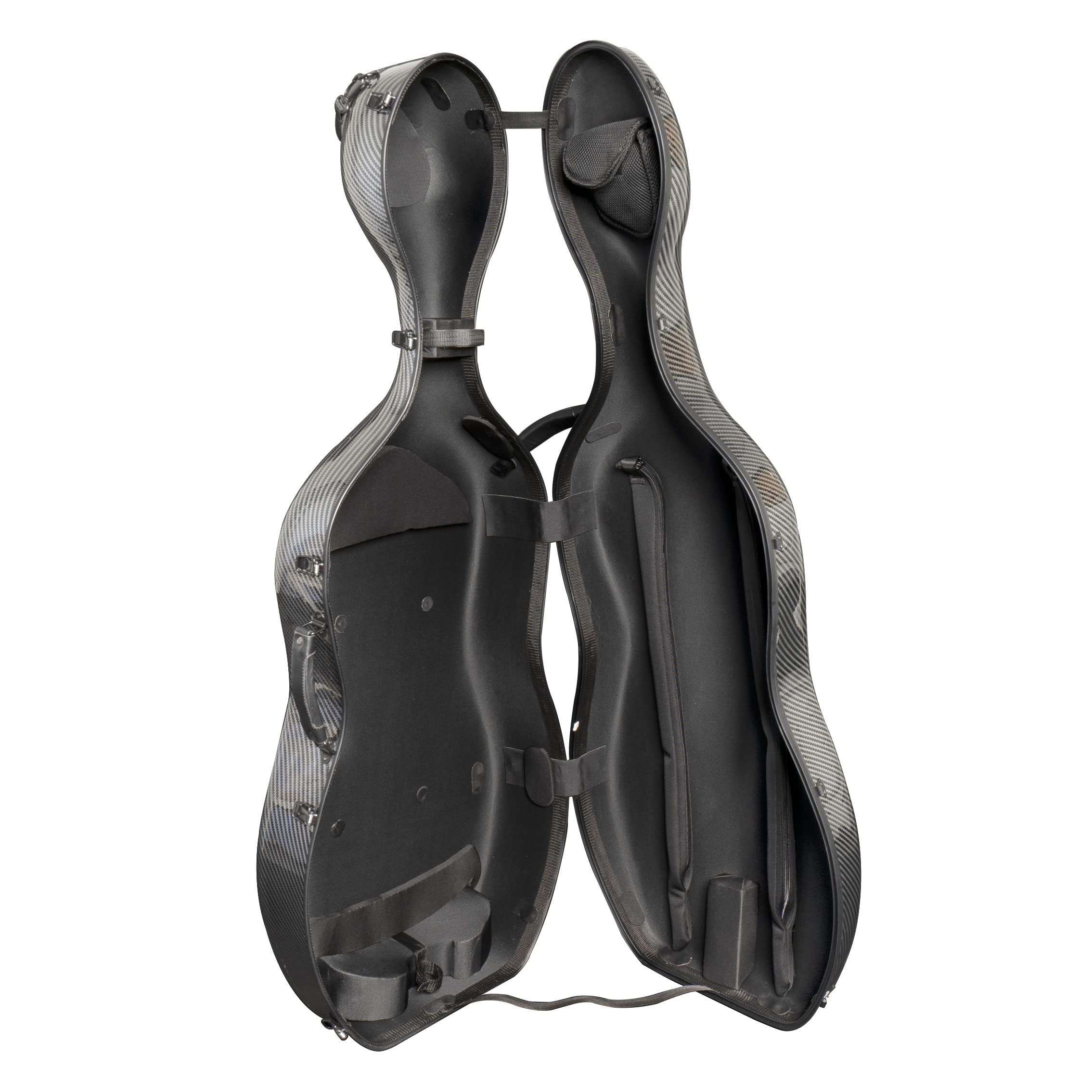 MI&VI Forte Series Hard Cello Case (Full Size) with Wheels — Polycarbonate Tough Shell Case for 4/4 Sized Cellos (Silver)