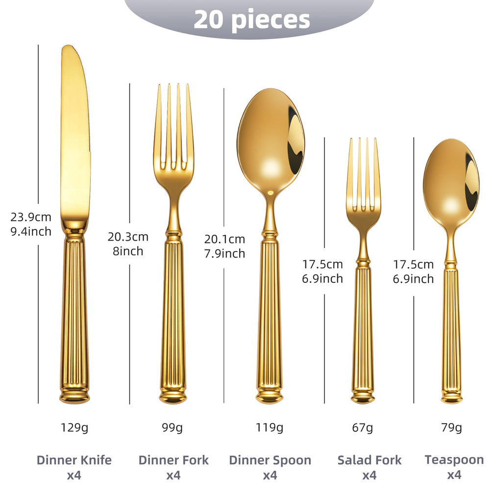 40-Piece Heavy Duty Gold Silverware Set for 8, 18/10 Stainless Steel Flatware, Extra Thick Heavy Flatware Set, Perfect for Weddings Gifts