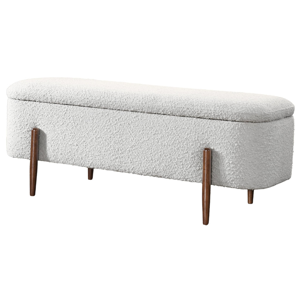 GDFStudio Sarna 48" Mid-Century Modern Storage Ottoman Bench, Lift-Top Curve Rectangle Ottoman Pouf with Solid Wood Legs, Boucle Upholstered Large Footrest, Coffee Table Ottoman for Living Room, Ivory