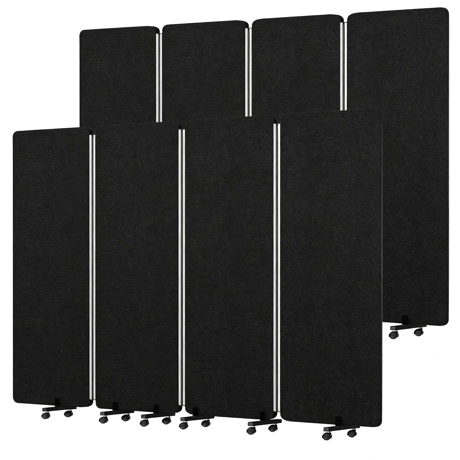 Room Divider Soundproof Privacy Panel with Wheel, 4 Panel-2Pack Wall Divider (Aluminum Frame) for Room Partition, Folding Room Dividers for Space Separation Office Cubicle Divider Separator, Black
