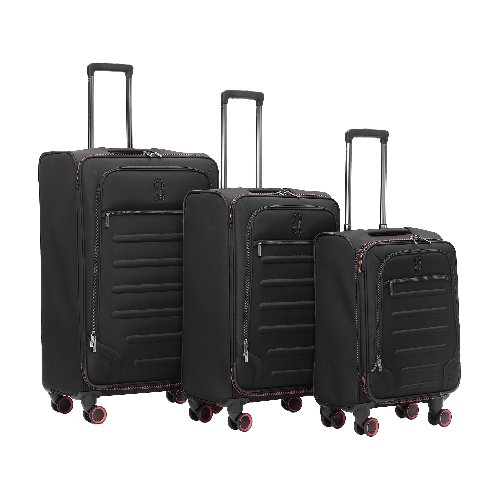 Spyder Pivot Expandable Softside Spinner Checked Luggage with 360° Spinner Wheels (Black, 3-Piece Set)