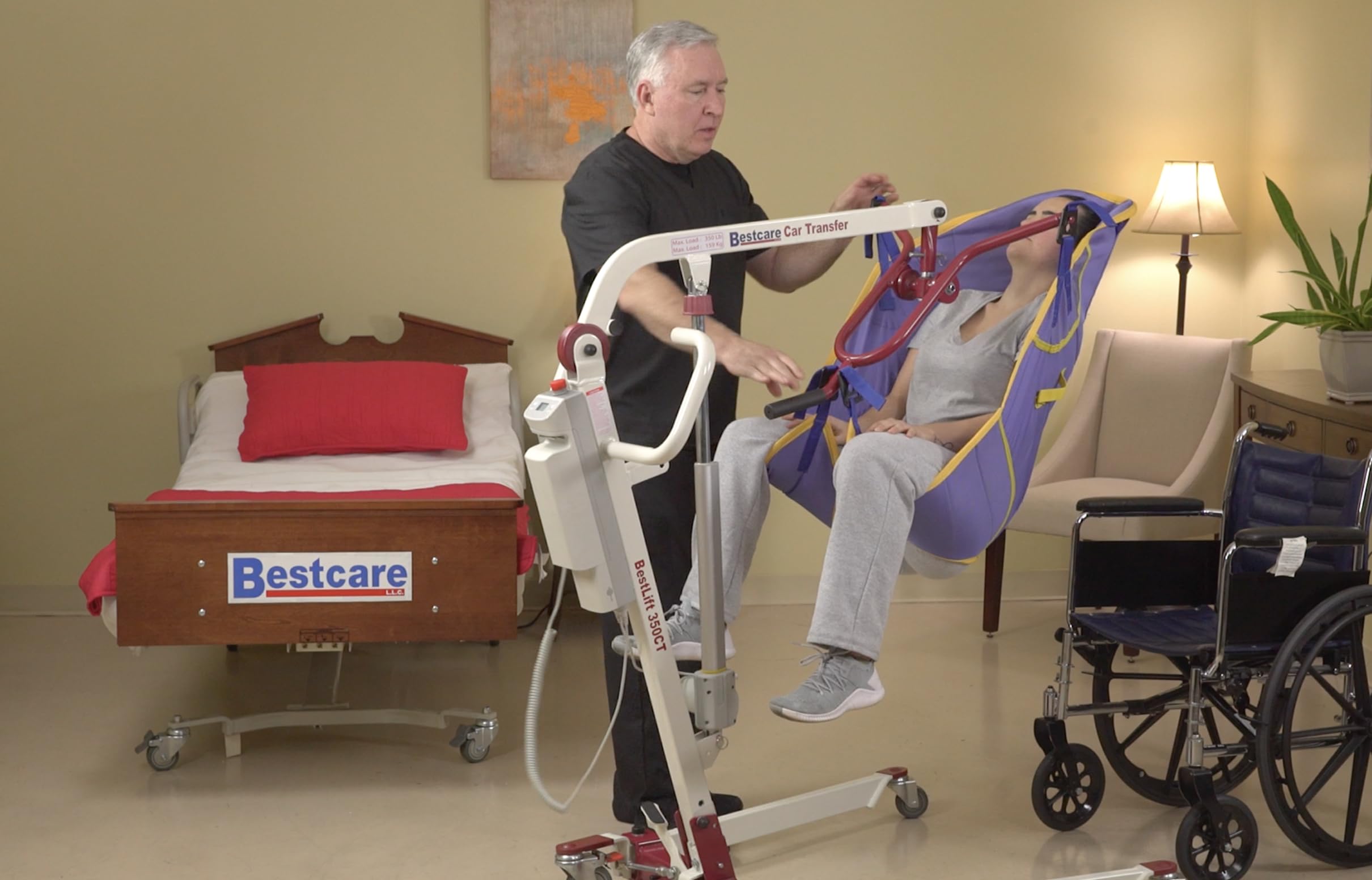 Bestcare PL350CT Mobile Electric Floor Lift - 350 lb Capacity | Compact and Foldable Design | Ideal for Car Transfers, Wheelchairs, and Beds | Easy-to-Use Portable Patient Lift