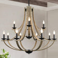 LAMPKEDUO Farmhouse Chandeliers for Dining Room Light Fixture, 2 Tier 12-Light 41" Adjustable Height Retro Faux Wood Texture Rustic Light Fixtures for Living Room Bedroom Kitchen Island Foyer Entryway