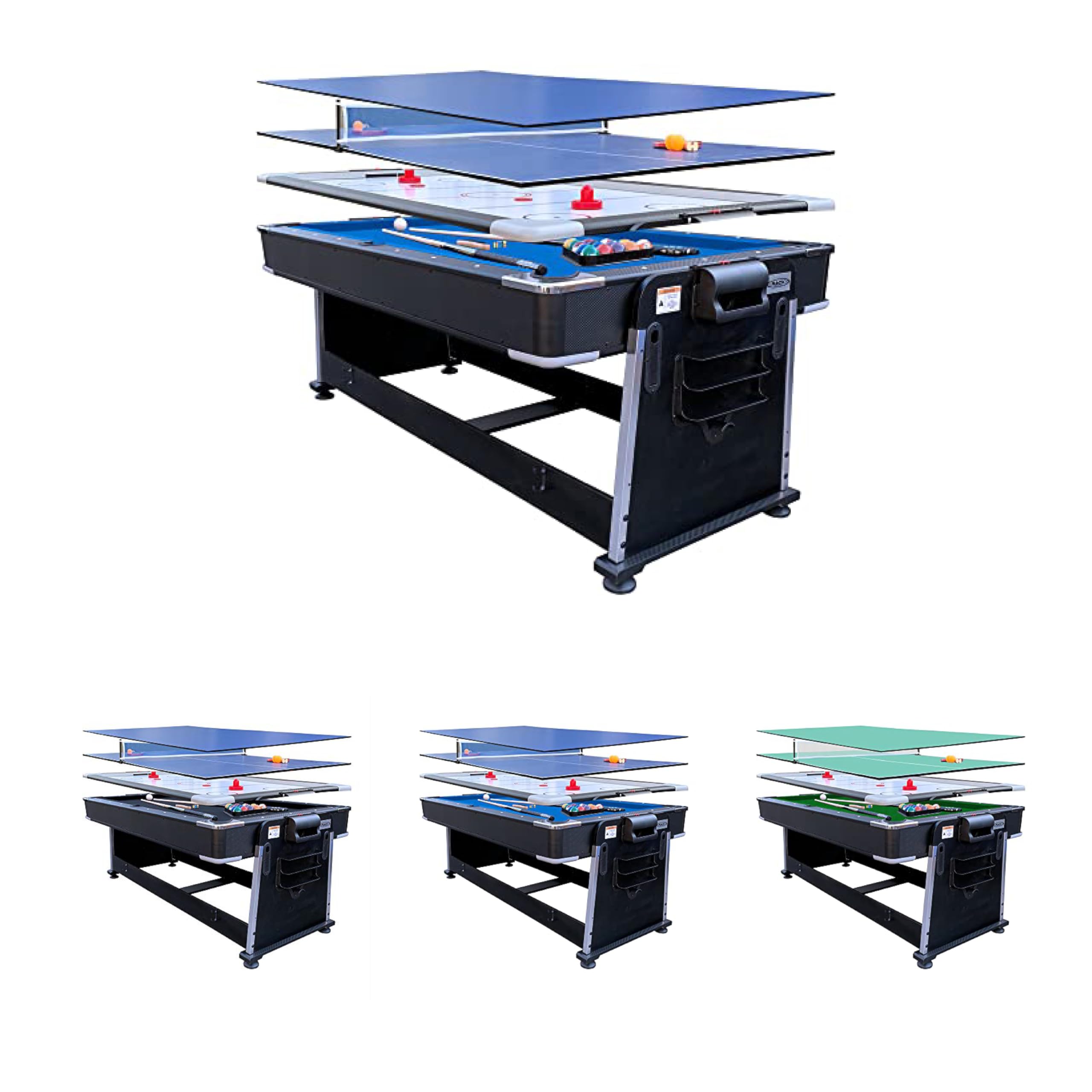 RACK Triad 7-Foot 3-in-1 Multi-Game Swivel Billiard/Pool Table (Blue Felt with Black Body) – Pool, Table Tennis & Air Hockey Combo Game Table for Adults & Kids, Home Game Rooms