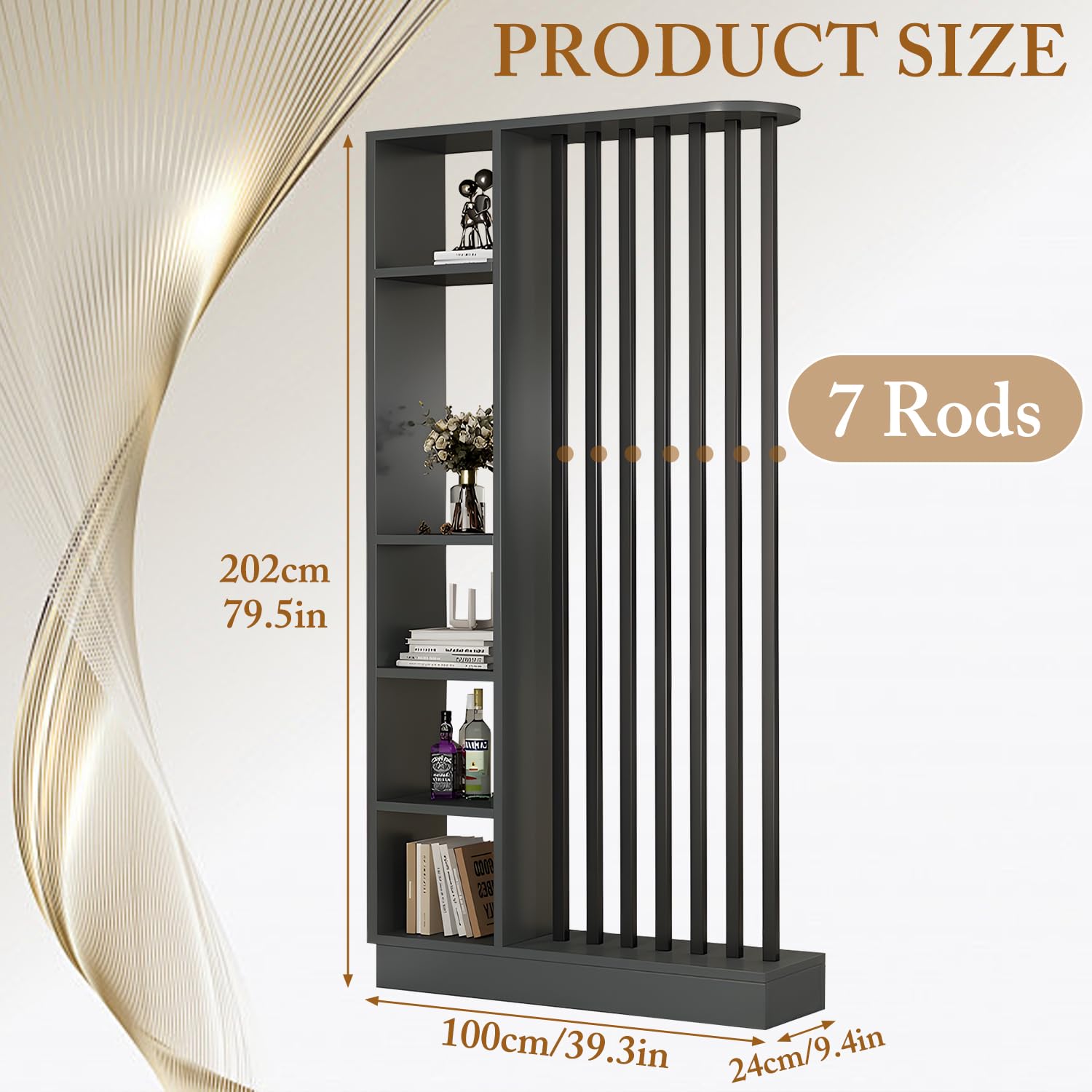 39.4in/100cm Entrance Hall Partition Screen, Wooden Room Divider with Storage Shelves, Modern Freestanding Wood Room Divider Screen, Privacy Screens Room Partition Post (Grey, 100cm/39.4in)