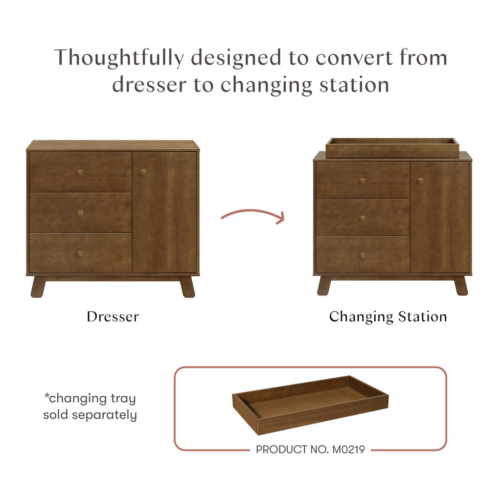 Babyletto Hudson Modern 3-Drawer Dresser in Natural Walnut, GREENGUARD Gold Certified