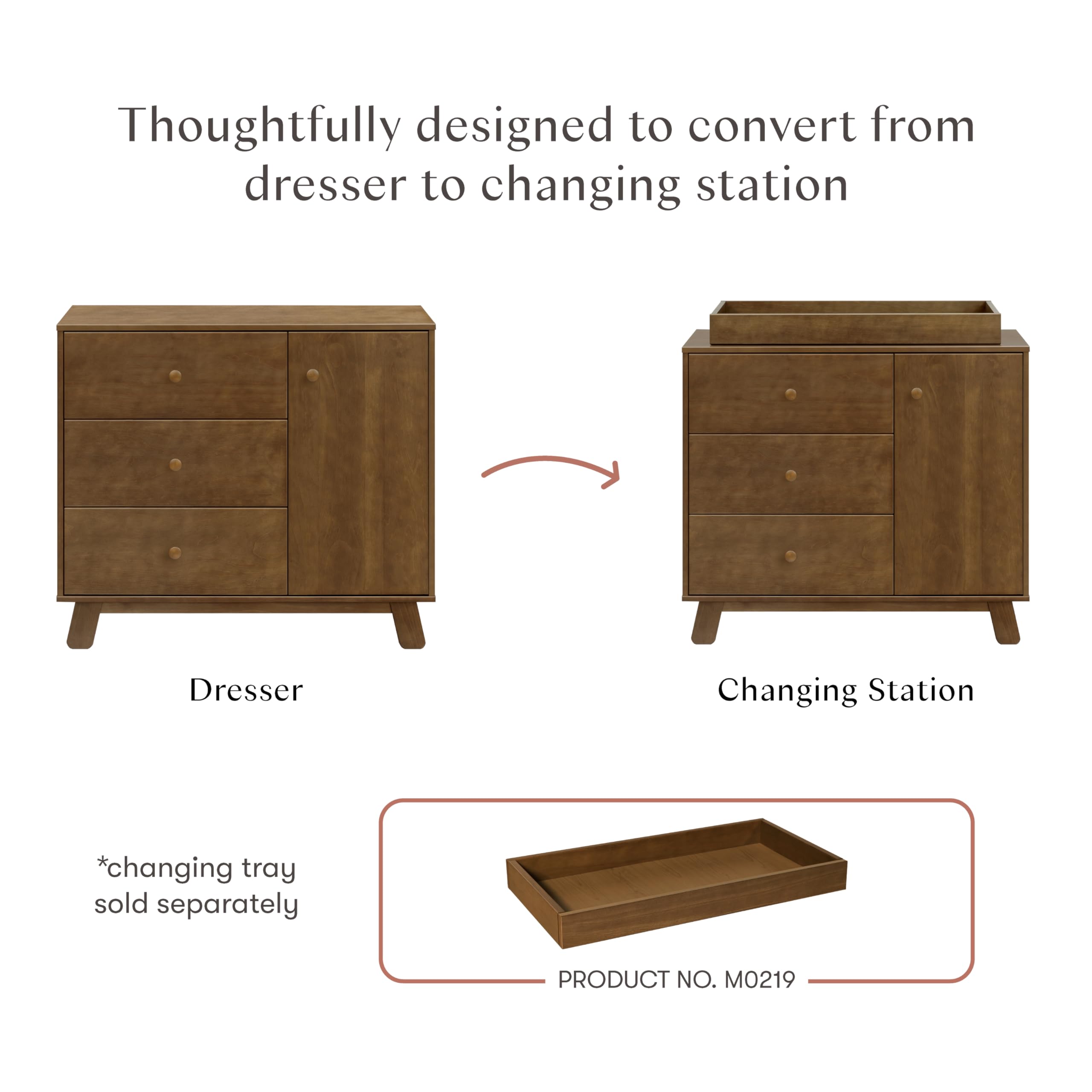 Babyletto Hudson Modern 3-Drawer Dresser in Natural Walnut, GREENGUARD Gold Certified