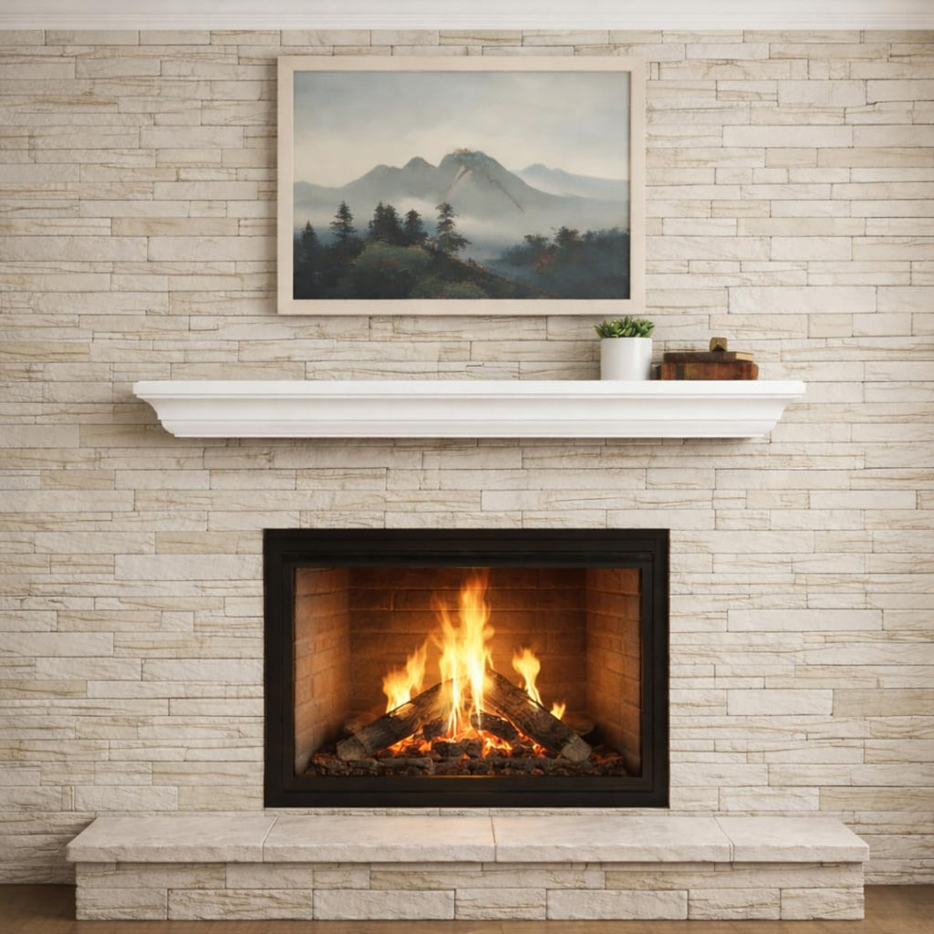 MANTELSDIRECT 60 Inch Floating Fireplace Mantel Wood Shelf in White - Colton from Mantels Direct | Wooden Rustic Wall Shelf Perfect for Décor and Electric Fireplaces