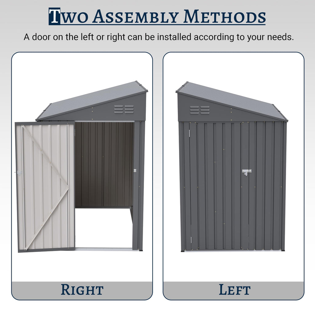 YOPTO 4x7 FT Outdoor Storage Shed Lean to Shed,Metal Shed W/Lockable Door & Air Vent,All Weather Waterproof Garden Tool House W/Reversible Installation,for Backyard,Patio,Lawn,Olive Gray