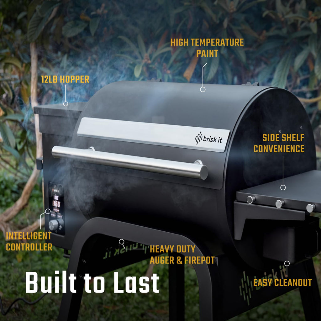 Brisk It Zelos-450 WiFi A.I. Electric Wood Pellet Smoker Grill - Smart Grill With Waterproof Cover– 450 sq.in Cooking Area,7-in-1 Outdoor Grill & Smoker, PID Controller (Up to 500°F), Meat Probe