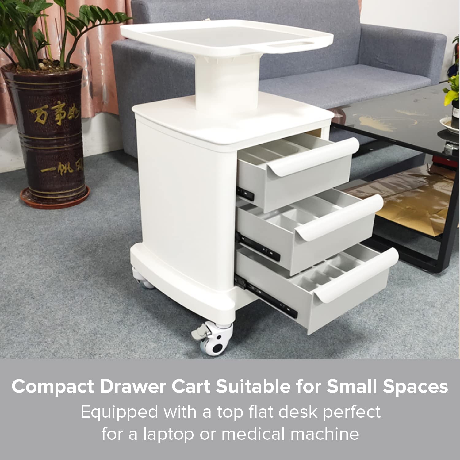 Professional-Grade 3-Drawer Utility Cart on Wheels - Trolley Cart w/ 3 Drawers & Utility Desk - Mobile Storage Cart, Cavitation Machine, Salon Supplies - Max 50kg/110lb Load…