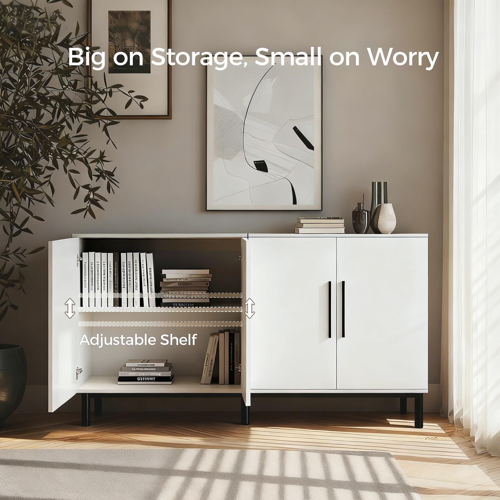 COMHOMA Sideboard Buffet Cabinet with Storage, Modern Wood Versatile Coffee Bar Console Table for Living Room Kitchen, Dining Room, Hallway，White-2 Pack