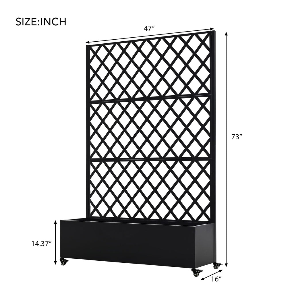 Metal Planter Box with Trellis on Wheels – Large Raised Garden Bed with Privacy Screen & Drainage Holes for Climbing Plants, Vegetables & Vines, Proof Rolling Flower Box for Patio Balcony Backyard