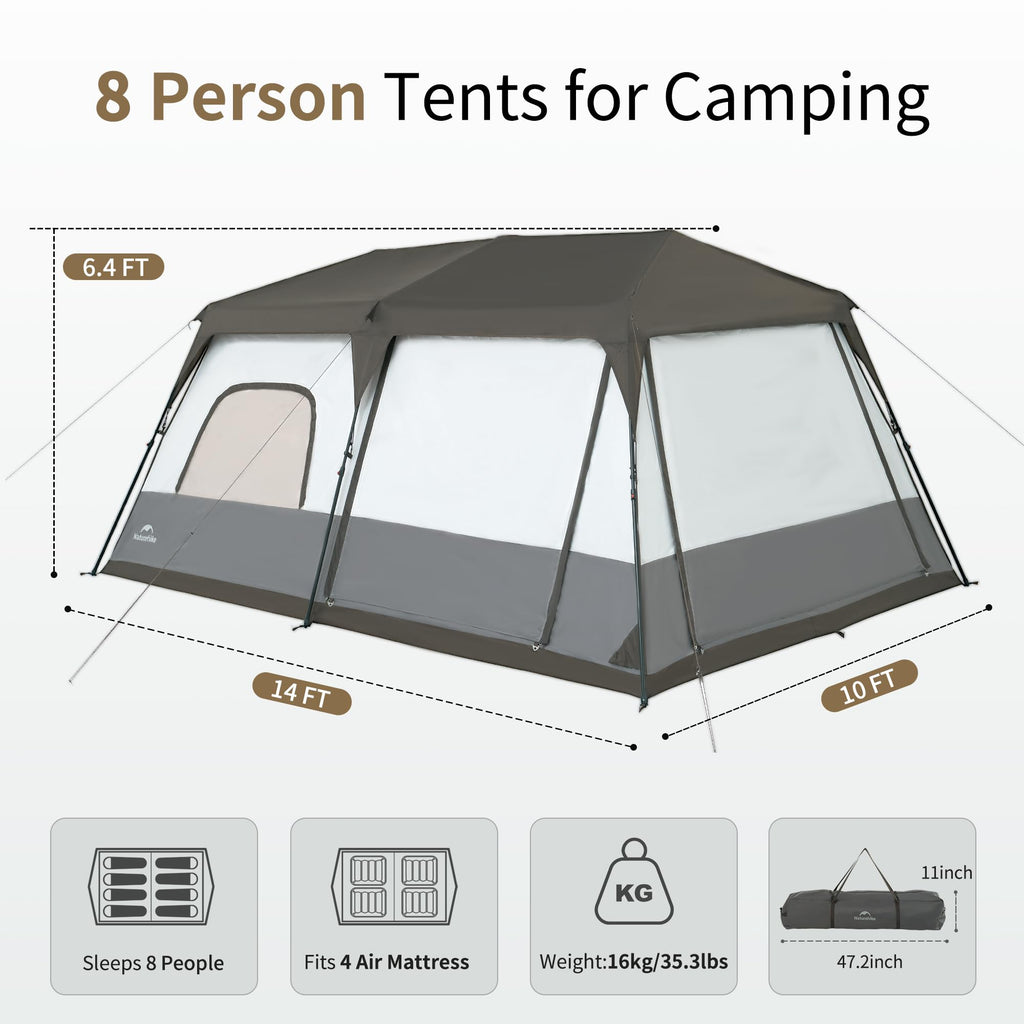 Naturehike Cape 6 Person 8 Person Camping Tent, 60S Easy Setup Instant Tent Pop up Tent, Waterproof Large Tall 6/8 Person Tents for Camping, Car Camping