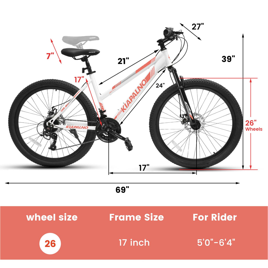 Ecarpat Women's Mountain Bike 24/26 Inch Wheels, 21-Speed Trail Commuter City Mountain Bikes, 15"/17" Carbon Steel Frame Female Bicycles Disc Brakes Front Fork