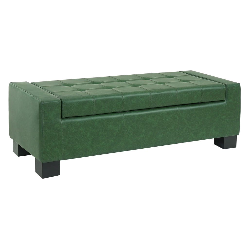 Christopher Knight Home Vance Tufted Storage Ottoman Bench, PU Upholstered Ottoman with Storage, Modern Bedroom End of Bed Bench with Storage, Comfy Living Room Sofa Extra Seat, Green+Black