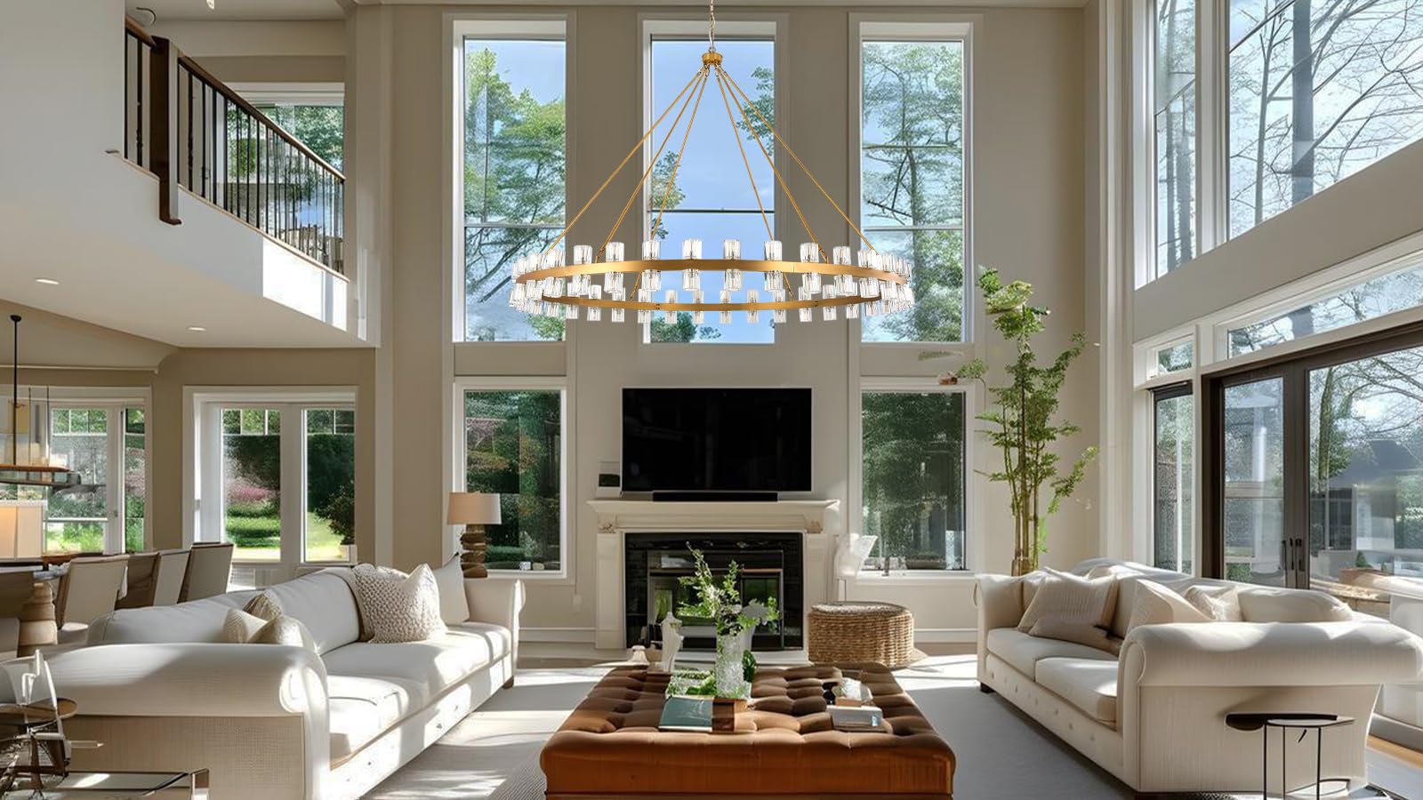 AEULYTIR 70 Inch Gold Wagon Wheel Chandelier with Crystal Shade, 72 Lights, Modern Farmhouse Style, Ideal for Dining Room, Kitchen, Entryways
