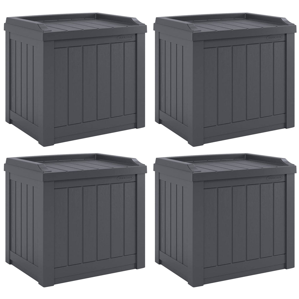 Suncast 4 Pack Small Deck Box Storage w/Bench Seat for Indoor & Outdoor Use, 22 Gal., Cyberspace