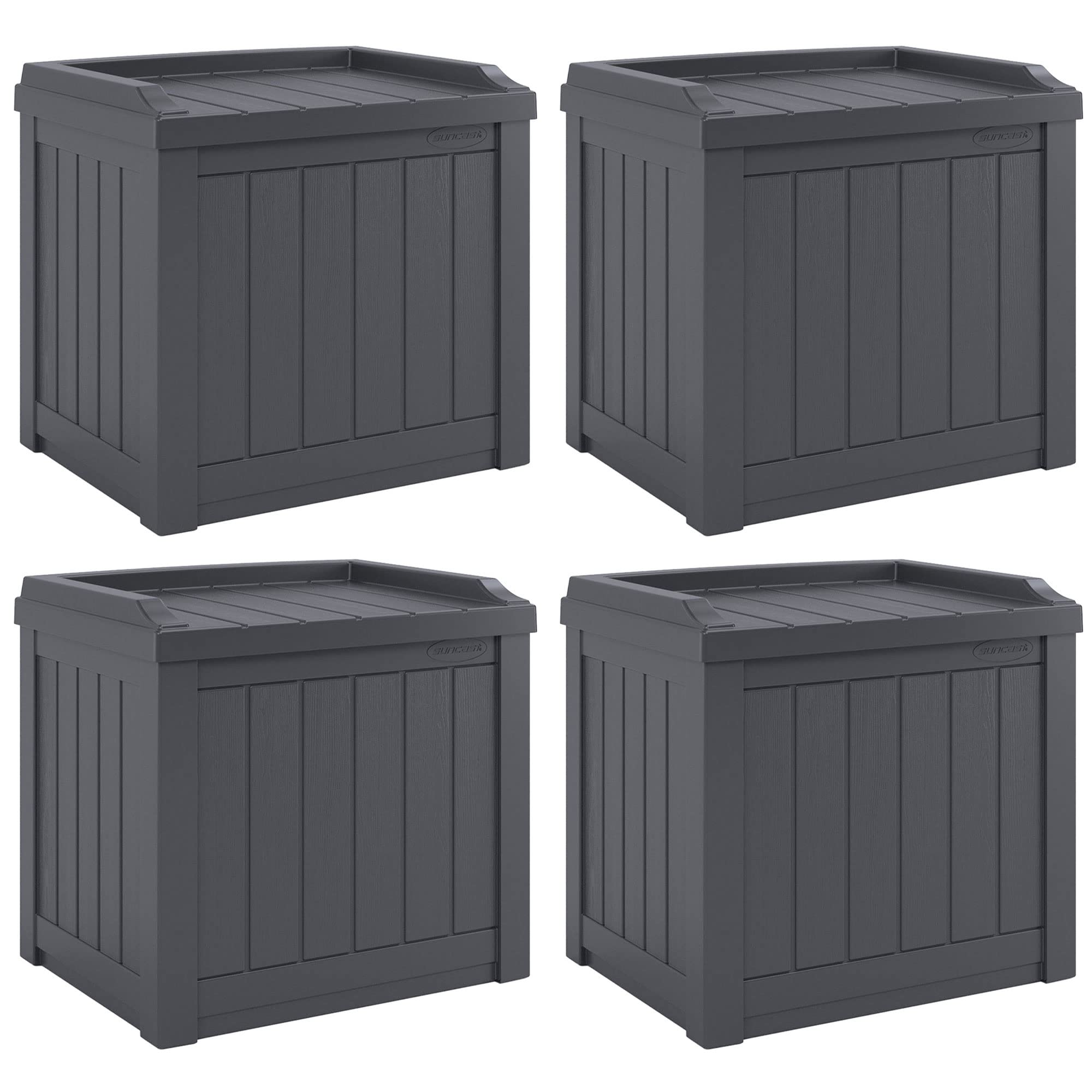 Suncast 4 Pack Small Deck Box Storage w/Bench Seat for Indoor & Outdoor Use, 22 Gal., Cyberspace