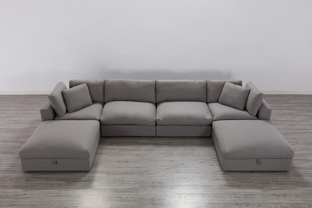 Roundhill Furniture Rivas Contemporary Feather Fill 5-Piece Modular Sectional Sofa with Two Ottomans, Graphite