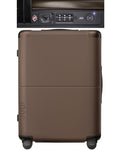 July Checked with CaseSafe - 24.5" Built in Tracking, Airline Approved Check In Luggage with Wheels, Spinner Suitcase for Men & Women - Rolling Suitcase, Spinner Wheels, Y-Strap - Dark Brown