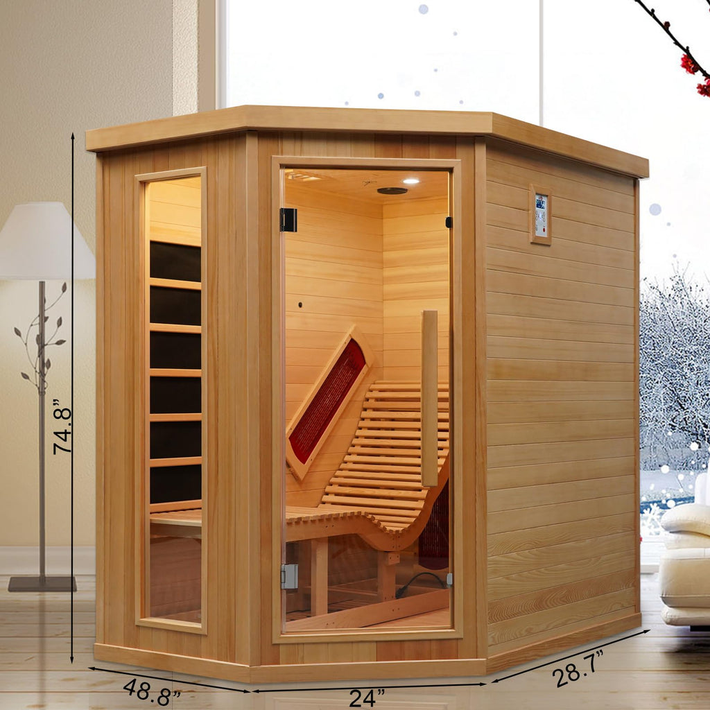 Smartmak Far Infrared Single Recliner Wooden Sauna,Home Indoor Canadian Hemlock Wooden Sauna,with 6 Heaters,Oxygen Bar,LED Controller,Bluetooth,Color Therapy Light(220V, 2300W)