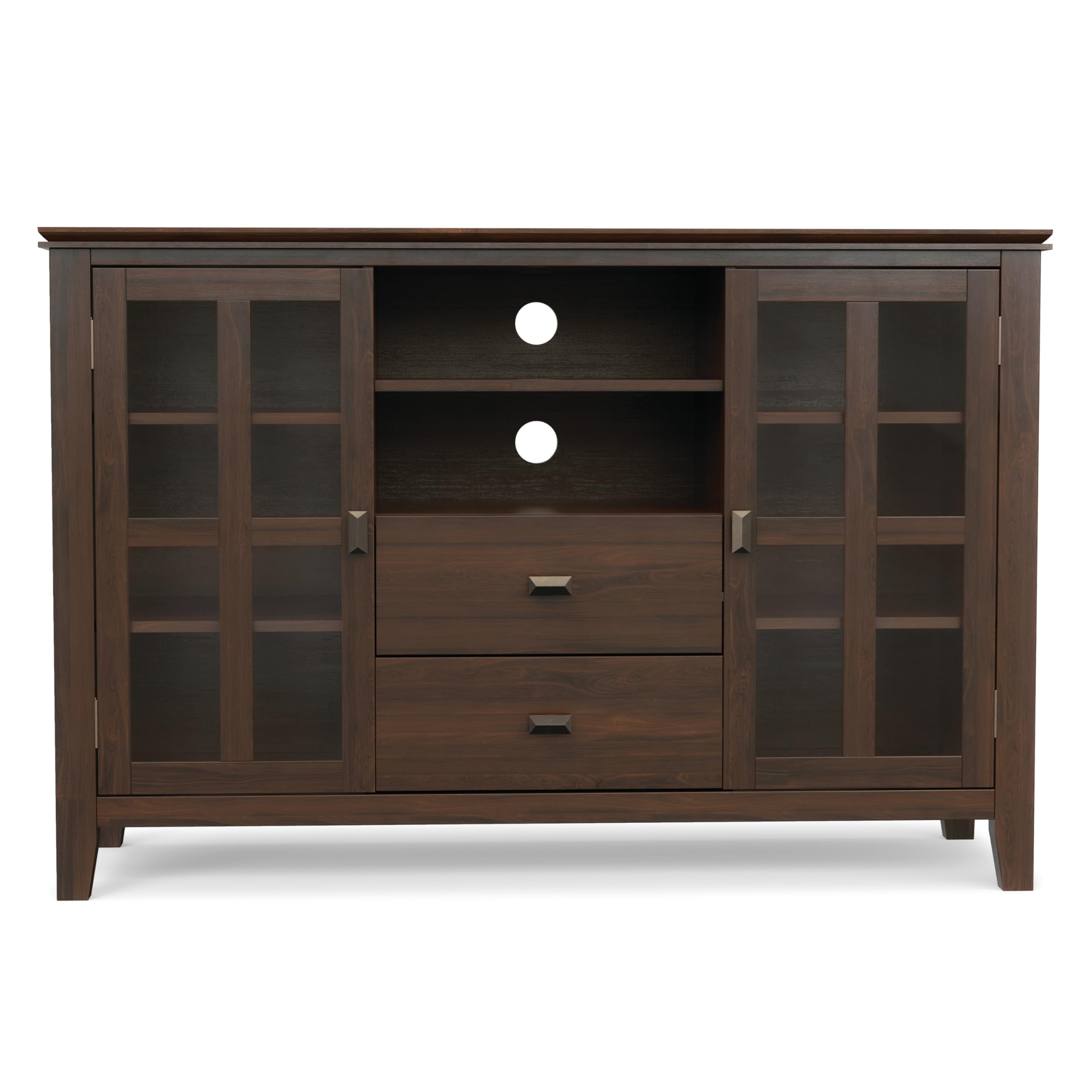 SIMPLIHOME Artisan TV Stand - 53 inch Wide Solid Wood Tall Media Console in Natural Aged Brown, Contemporary Entertainment Center for Living Room for TVs up to 60 Inches with Cable Management