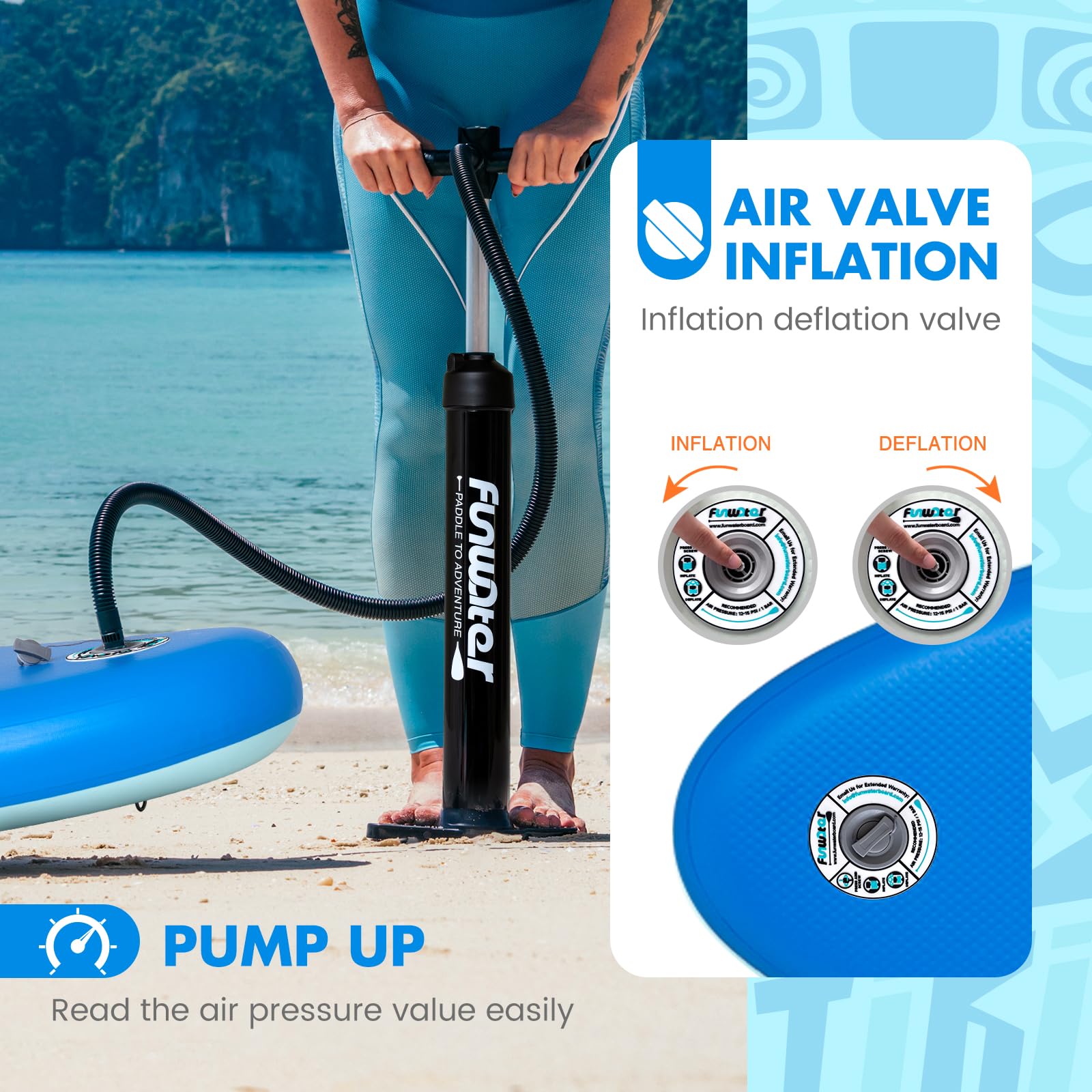 FunWater 10'6×33"×6" Inflatable Stand Up Paddle Board with Premium SUP Paddleboard Accessories, Wide Stable Anti-Slip EVA Deck,Paddle Boards for Adults & Youth of All Skill Levels