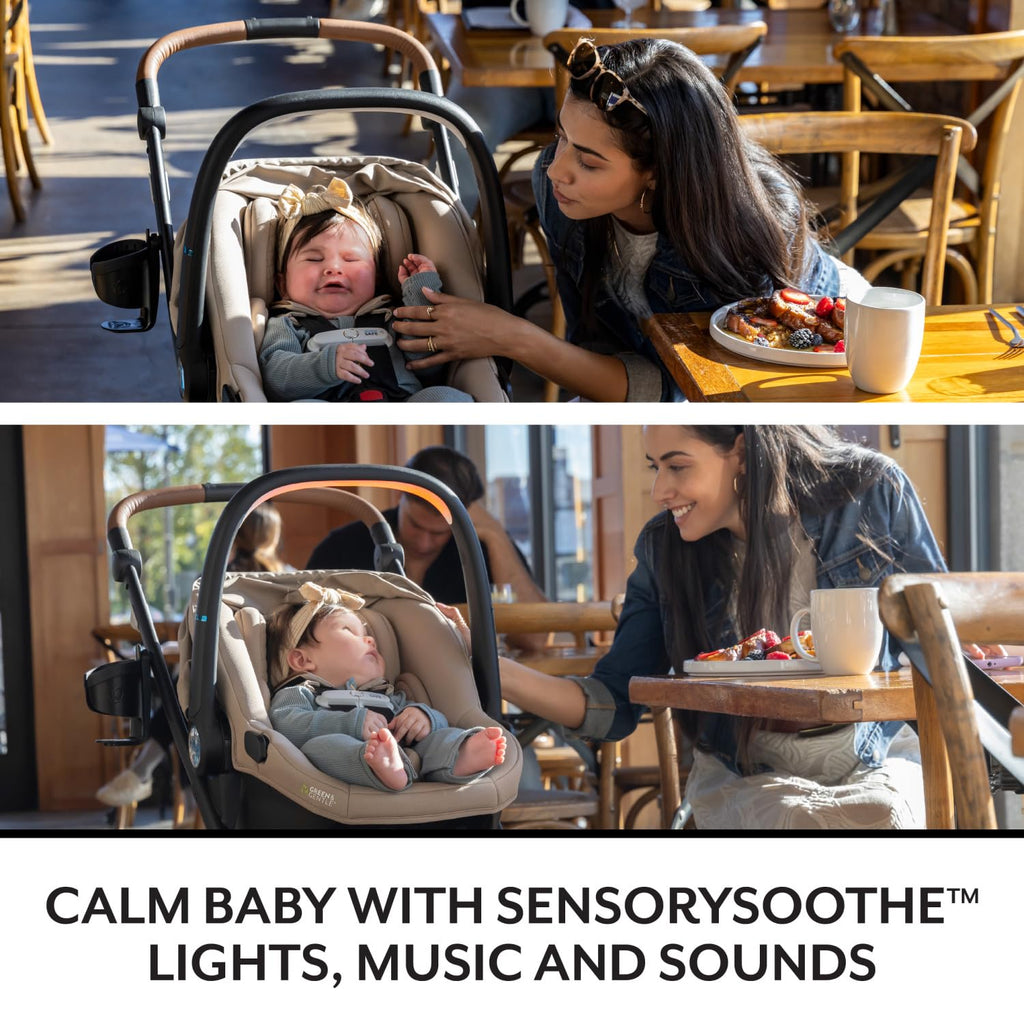 Evenflo Shyft Intuiti+ Travel System Featuring Revolve180 LiteMax NXT Preemie and Infant Car Seat with SensorySoothe and Green & Gentle (Jasper Black)