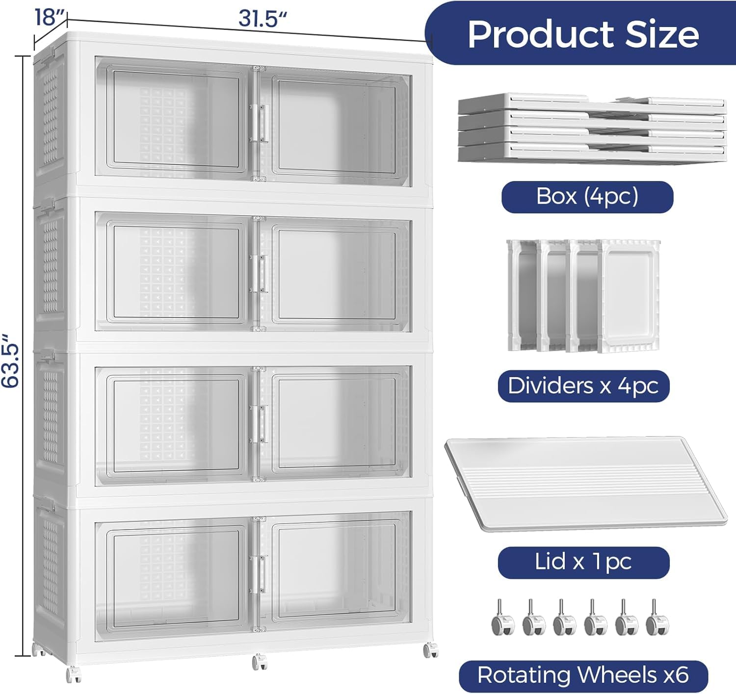 QAVABIN 200GAL Extra Large Storage Bins with Lid, 800Qt Stackable Closet Organizers and Drawers, Collapsible Storage Bins with Wheels, Folding Containers for Home, Kitchen Office, 4Pack White