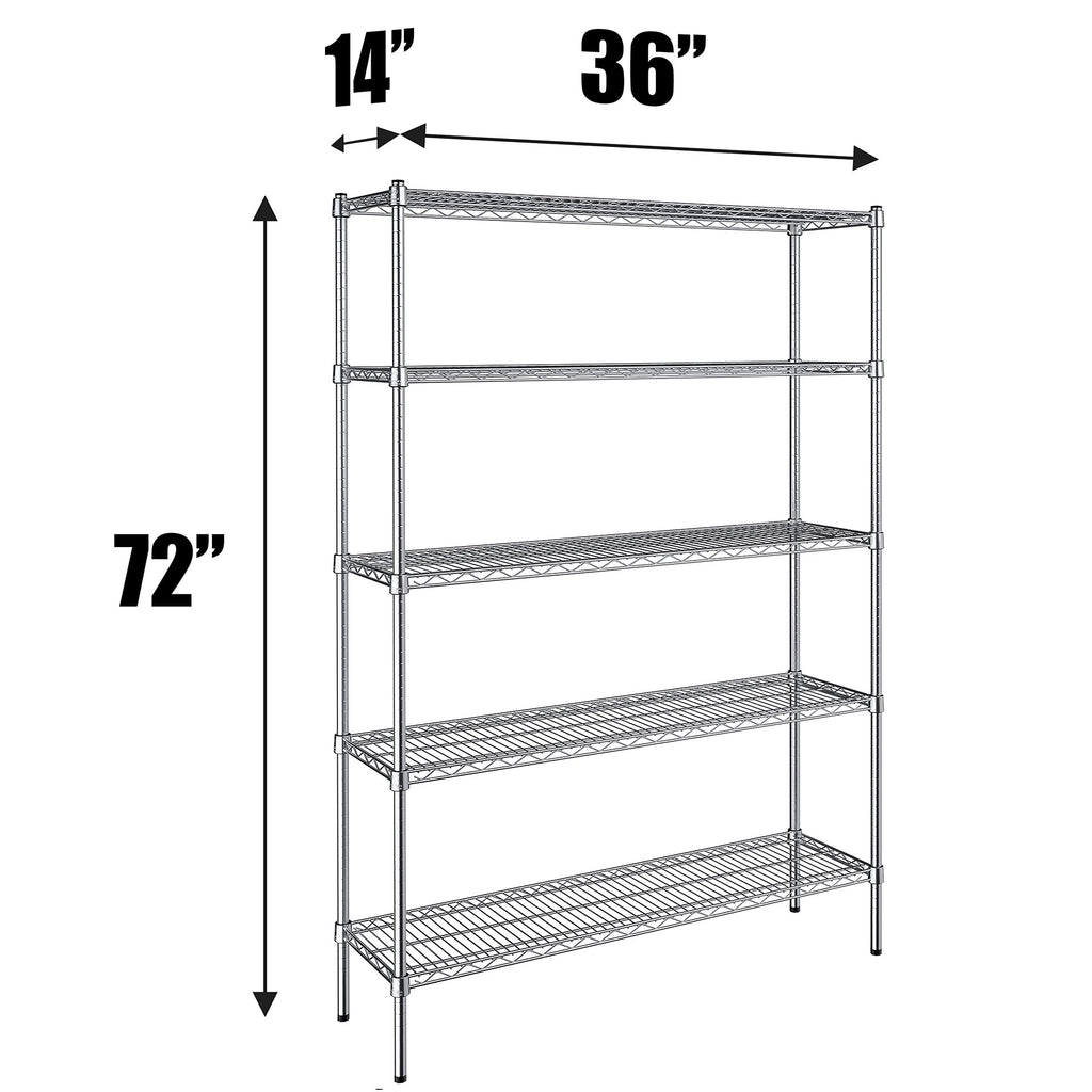 Regal Altair 14'' Deep x 36'' Wide x 72'' High 5 Tier Chrome Wire Shelving Unit | NSF Commercial Storage Rack Kit