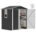 DWVO 6x4ft Large Tool Storage Shed with Window, Lockable Doors, and Sloped Roof, Oversized Steel Outdoor Storage Shed for Garden, Patio, Garage, Backyard, Lawn - Gray White