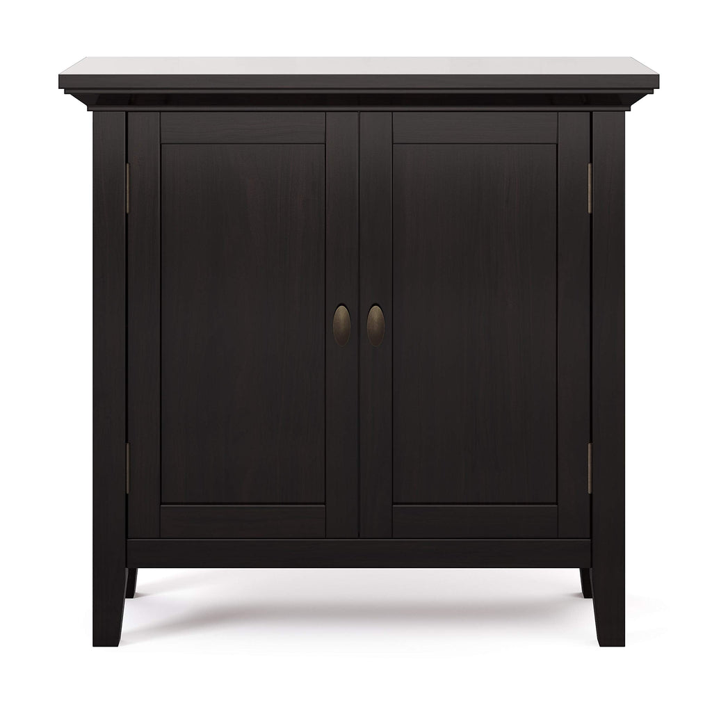 SIMPLIHOME Redmond Storage Cabinet - 32 inch Wide Solid Wood 2-Shelf Low Storage Cabinet in Hickory Brown, Transitional Accent Cabinet for Entryway with Adjustable Shelves and Tapered Legs