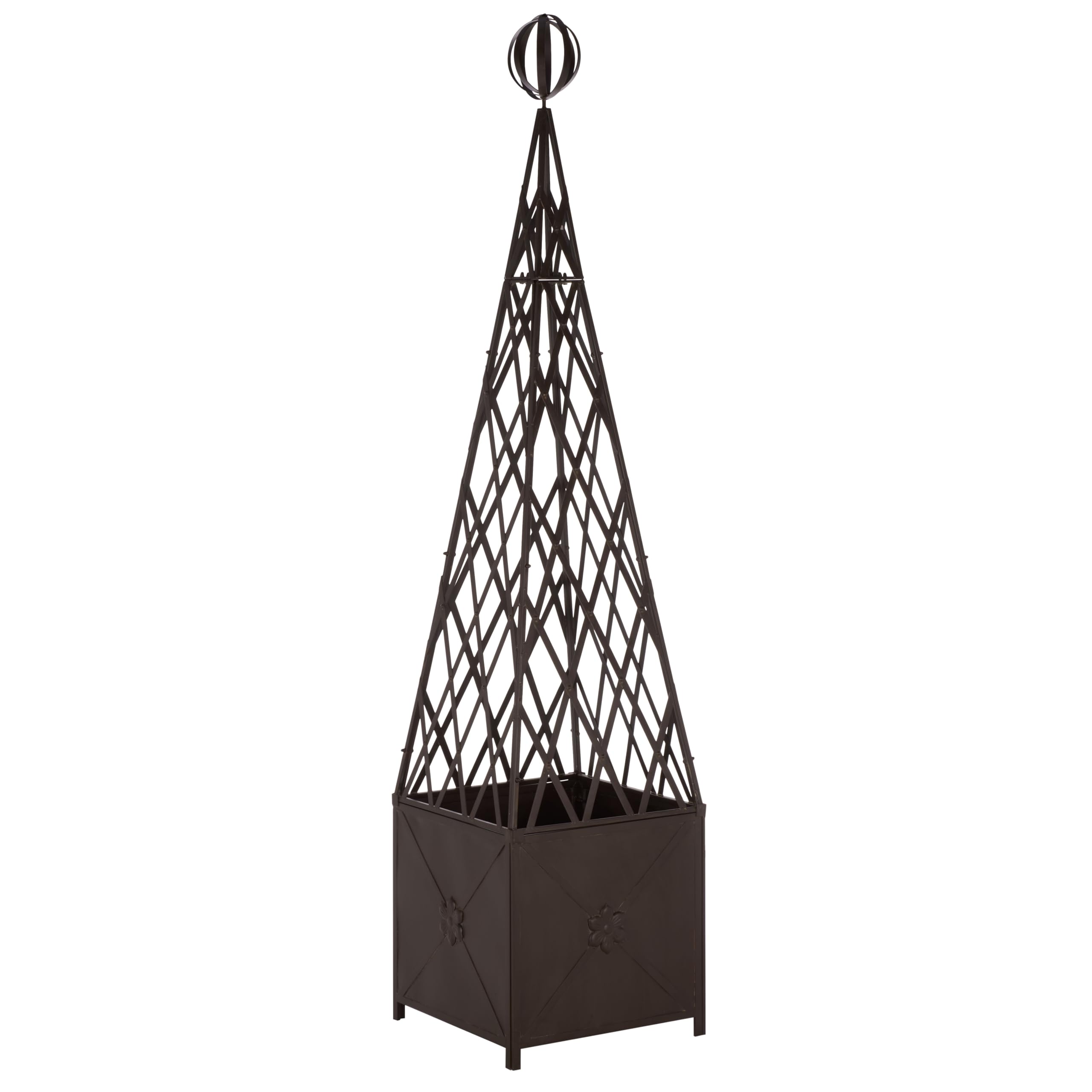 SAFAVIEH Outdoor Patio Furniture Collection - Caledonia Brown Iron Trellis Planter, Tall Weather-Resistant Garden Box (PAT5048B)