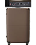 July Checked Plus with CaseSafe - 28.75" Built in Tracking, Airline Approved Check In Luggage with Wheels, Rolling Suitcase for Men & Women - Silent Spinner Wheels, Y-Strap - Dark Brown