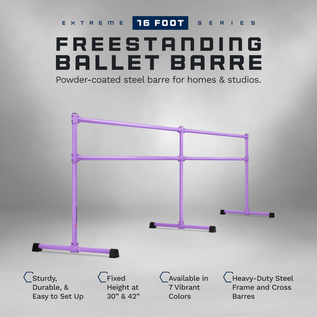 VITA Barre Portable Freestanding Double Ballet Barre, Extreme, 16 Ft Bars, Purple, Steel | Fixed Height, Made in USA, Home or Gym Exercise Equipment for Kids & Adults | Dance, Fitness, Pilates