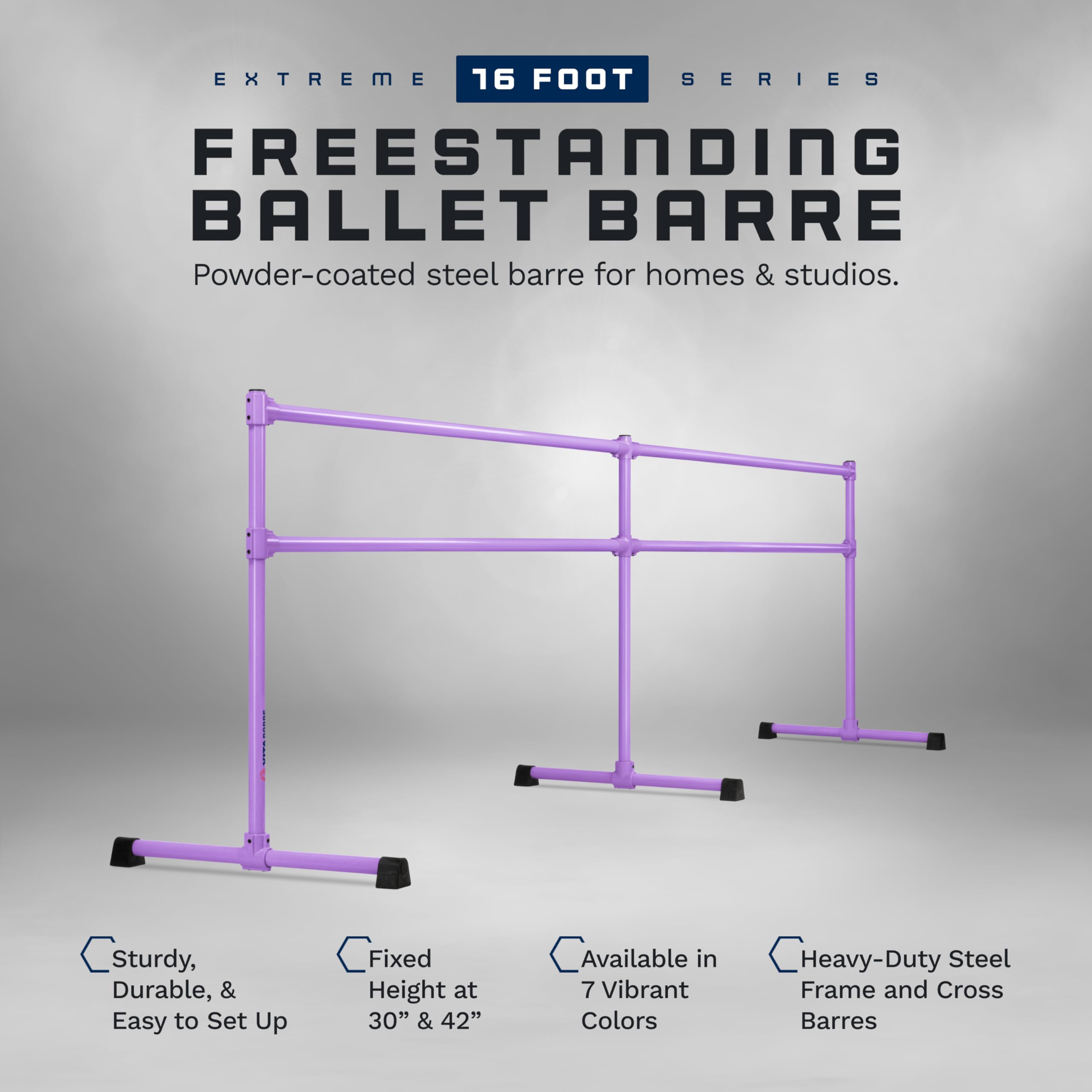 VITA Barre Portable Freestanding Double Ballet Barre, Extreme, 16 Ft Bars, Purple, Steel | Fixed Height, Made in USA, Home or Gym Exercise Equipment for Kids & Adults | Dance, Fitness, Pilates
