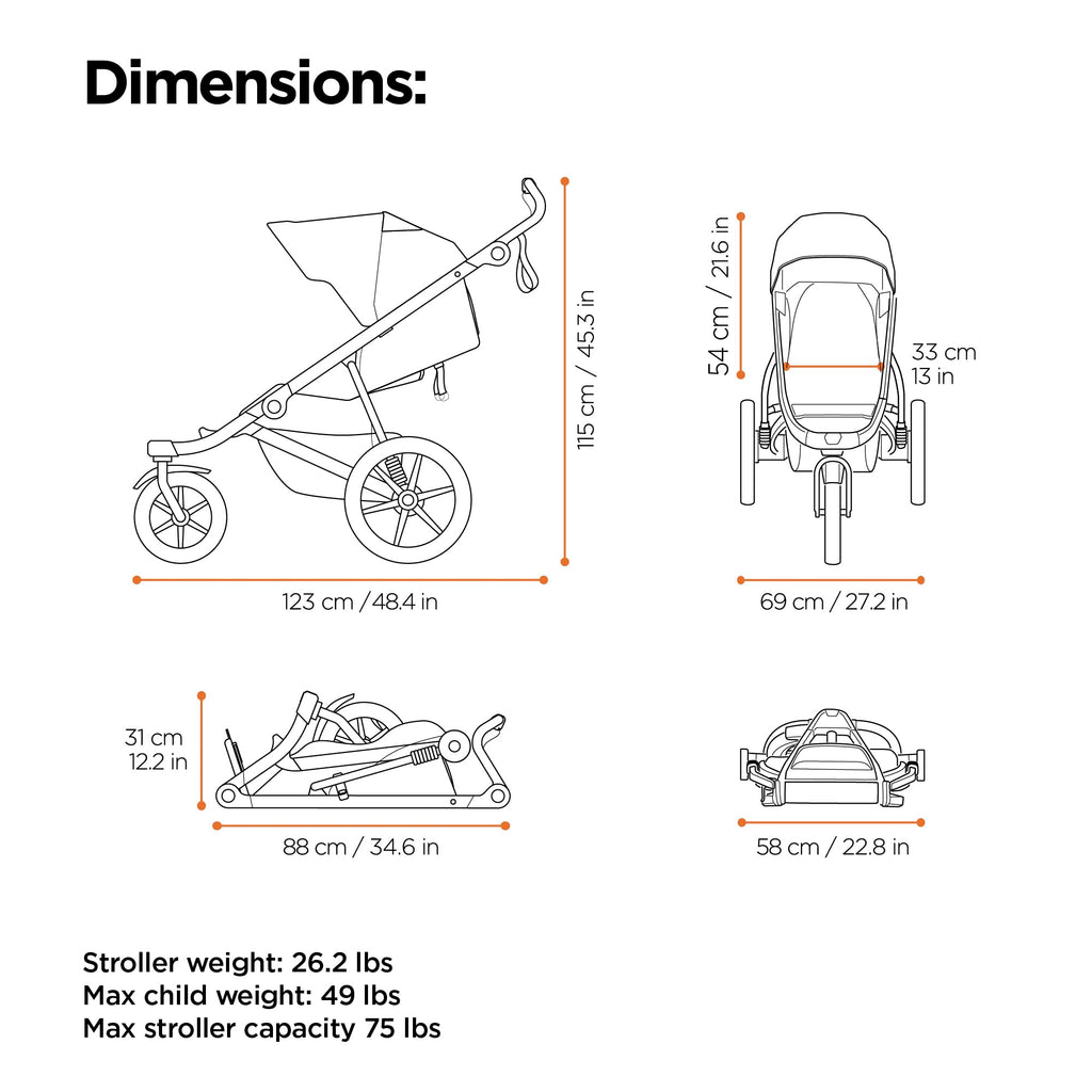 Thule Urban Glide 3 Single Child All-Terrain Stroller, Lightweight, Air-Filled Tires & Suspension, Integrated Hand Brake
