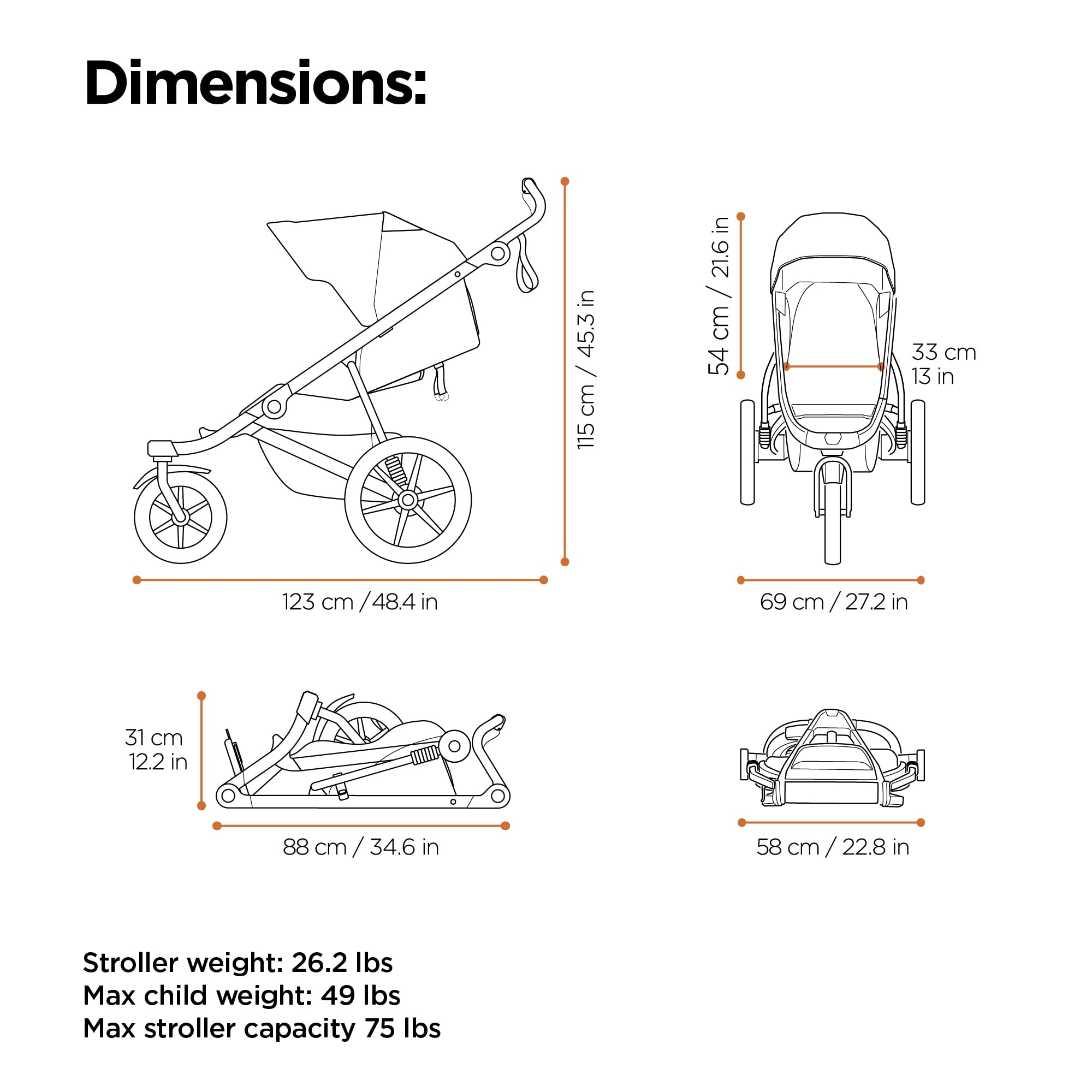 Thule Urban Glide 3 Single Child All-Terrain Stroller, Full-Suspension System, Air-Filled Tires, Upright seat with Adjustable Recline and Built-in legrest