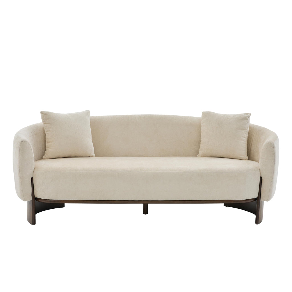 Christopher Knight Home 81 inch Curved Boucle Sofa with Wooden Base Indoor Couch Upholstered Modern Living Room Sofa Comfortable Wood Frame Seating for Home Lounge, Beige